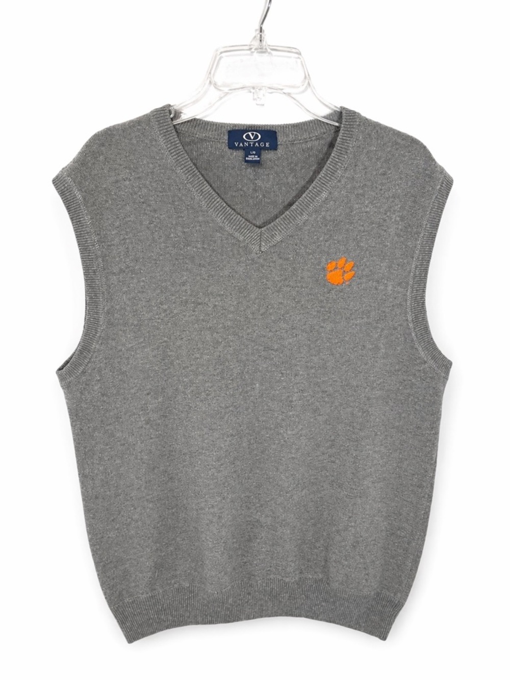 Clemson Tigers Gray Sweater Vest Vantage Orange Paw Logo Size L Pullover